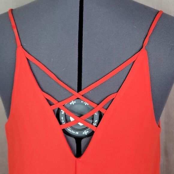 ADRIENNE Red Strappy Little Flowy Mini Dress Small - Picture 5 of 7